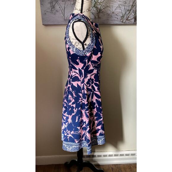 Liz Claiborne women's sleeveless peach & navy floral fit & flare dress, size 8 - Picture 4 of 8